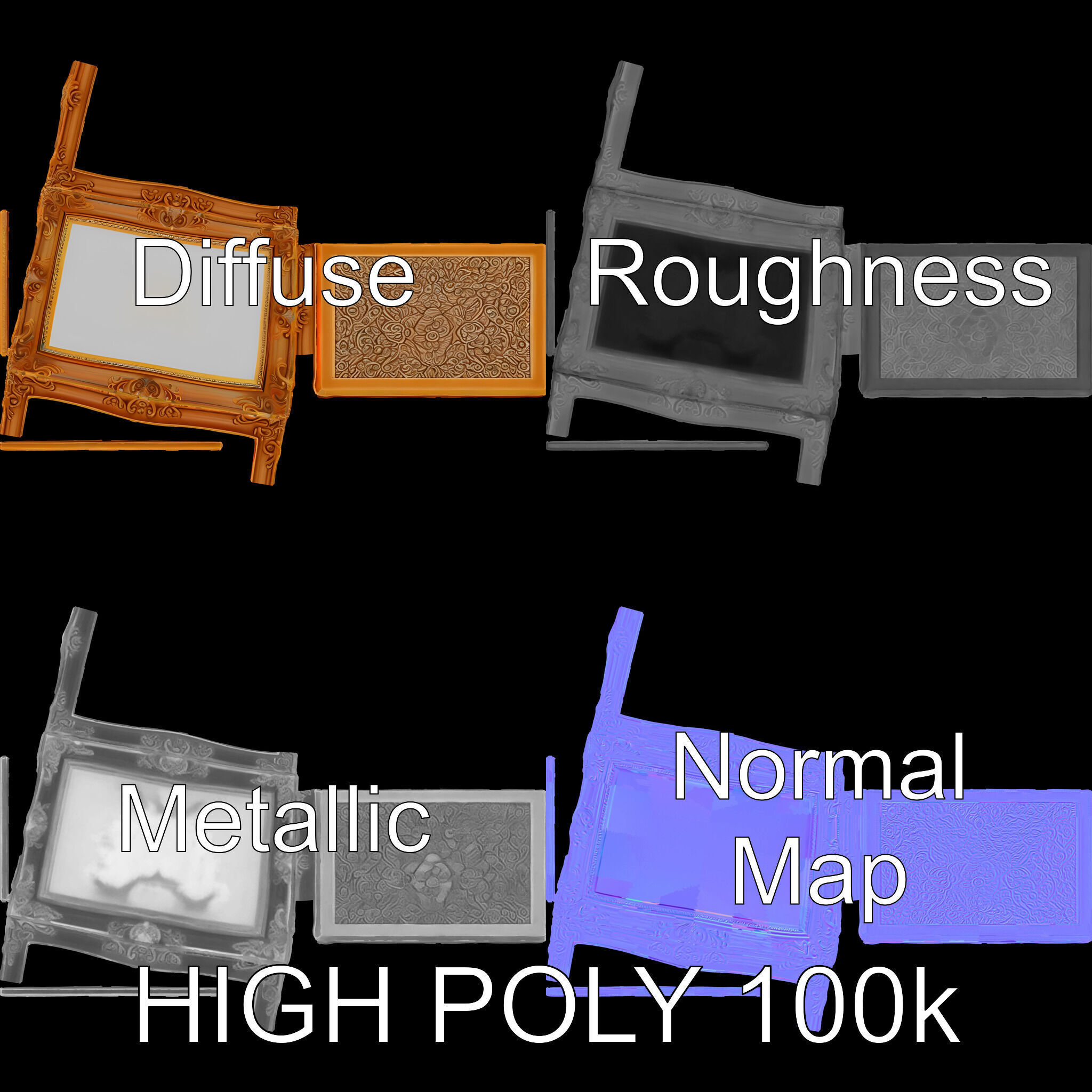 Ornate Gold Frame Model Pack for Detailed Visuals Low-poly 3D model_2