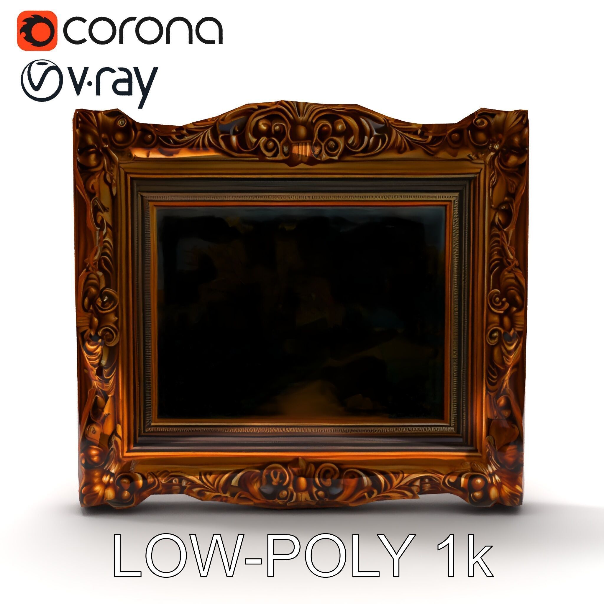 Ornate Gold Frame with Landscape Painting Model Pack Low-poly 3D model_7