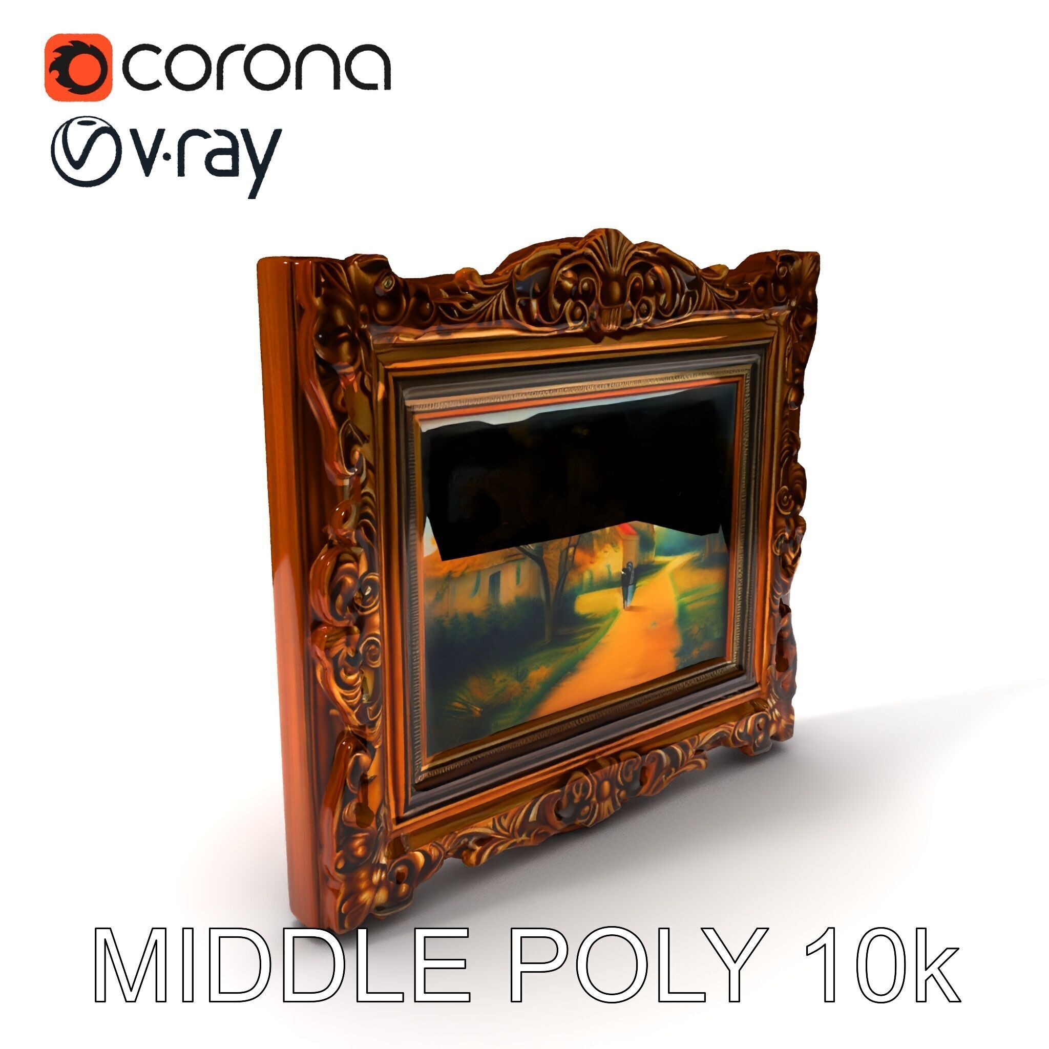 Ornate Gold Frame with Landscape Painting Model Pack Low-poly 3D model_32