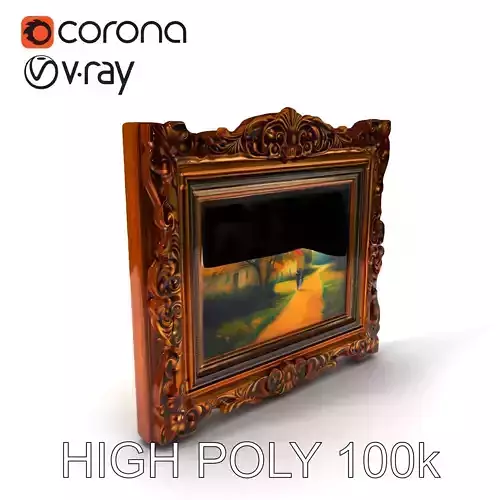 Ornate Gold Frame with Landscape Painting Model Pack