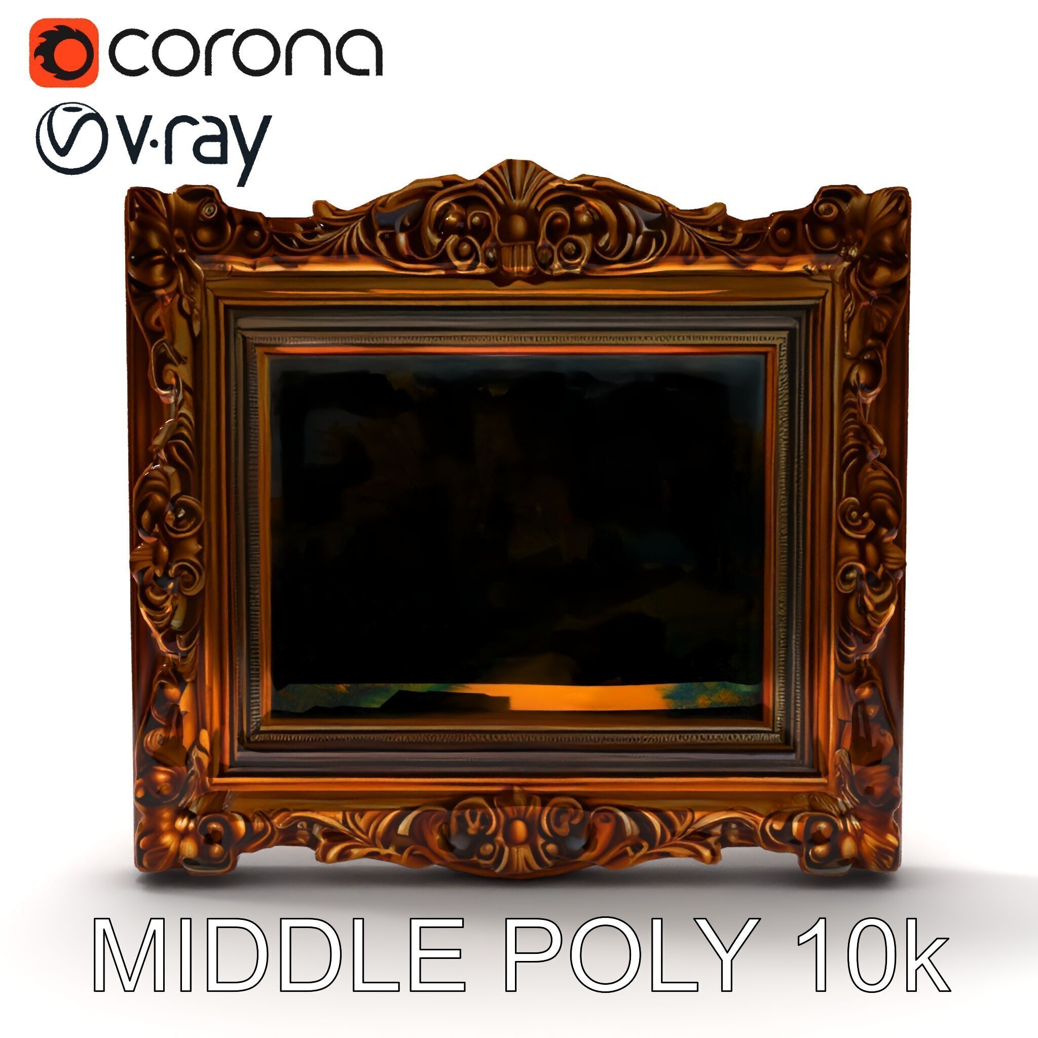 Ornate Gold Frame with Landscape Painting Model Pack Low-poly 3D model_6