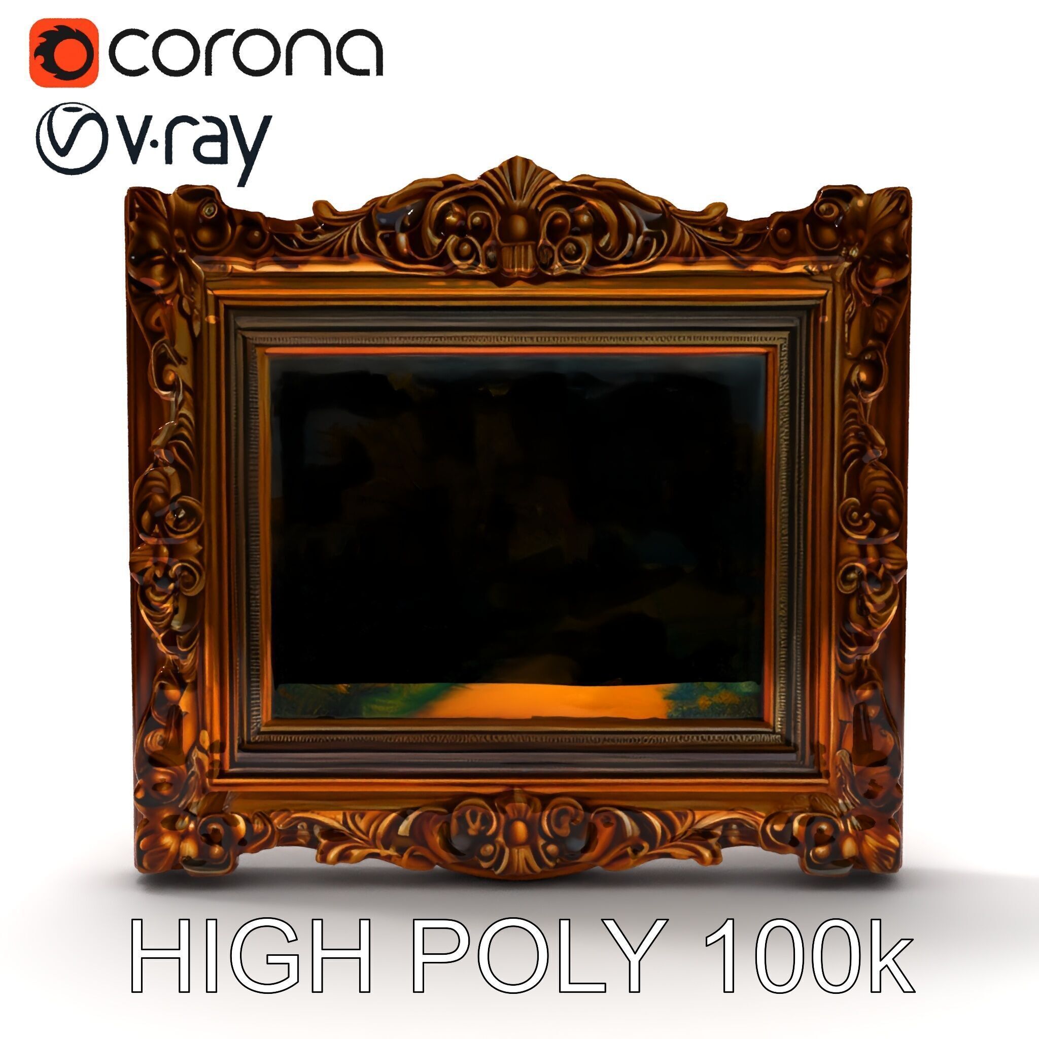 Ornate Gold Frame with Landscape Painting Model Pack Low-poly 3D model_34