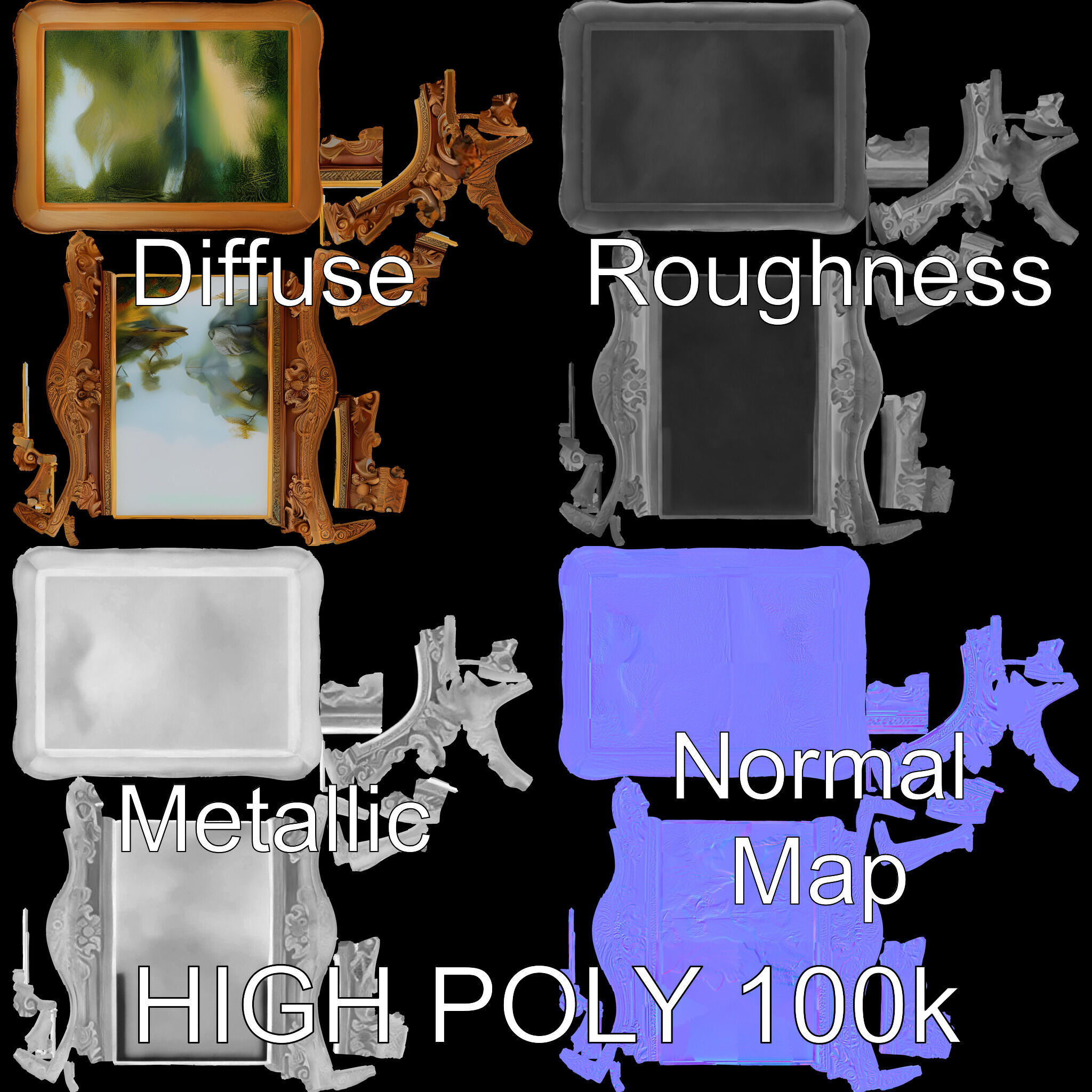 Ornate Classical Picture Frame Model Pack Low-poly 3D model_2