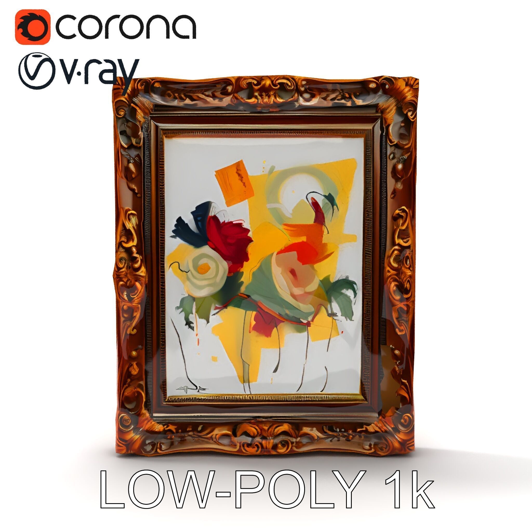 Ornate Picture Frame with Modern Art model pack Low-poly 3D model_16