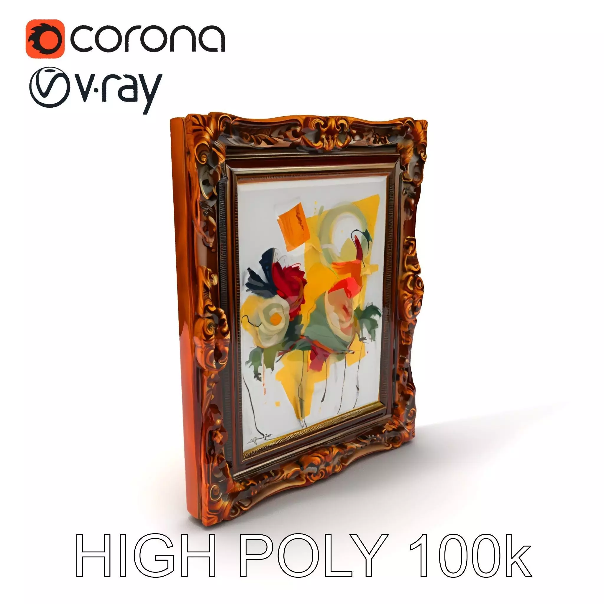 Ornate Picture Frame with Modern Art model pack Low-poly 3D model_0
