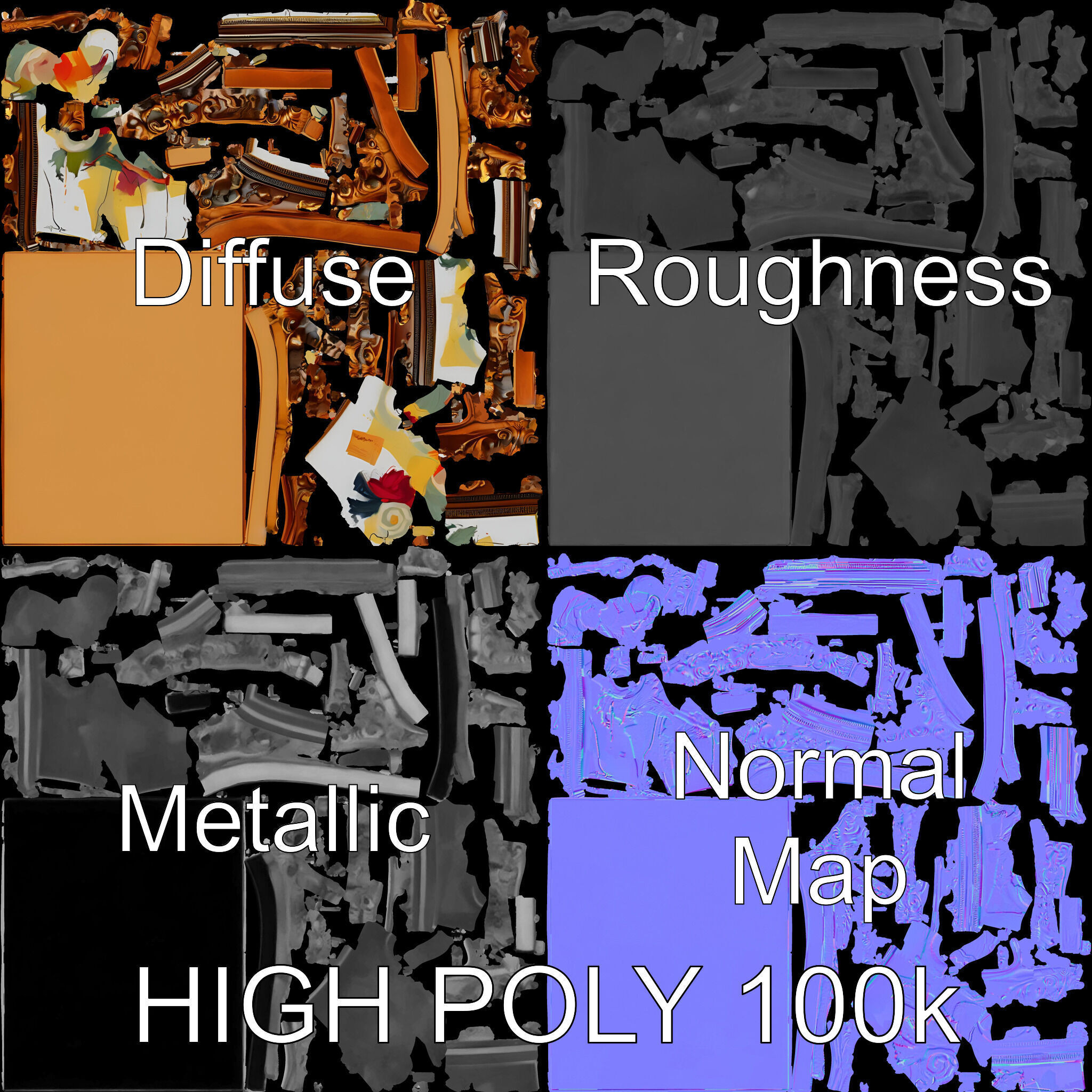 Ornate Picture Frame with Modern Art model pack Low-poly 3D model_2