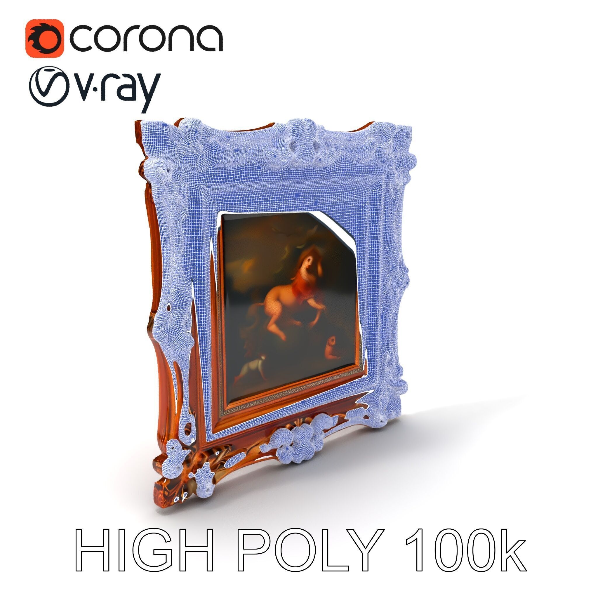 Baroque Ornate Picture Frame Model Pack Low-poly 3D model_3