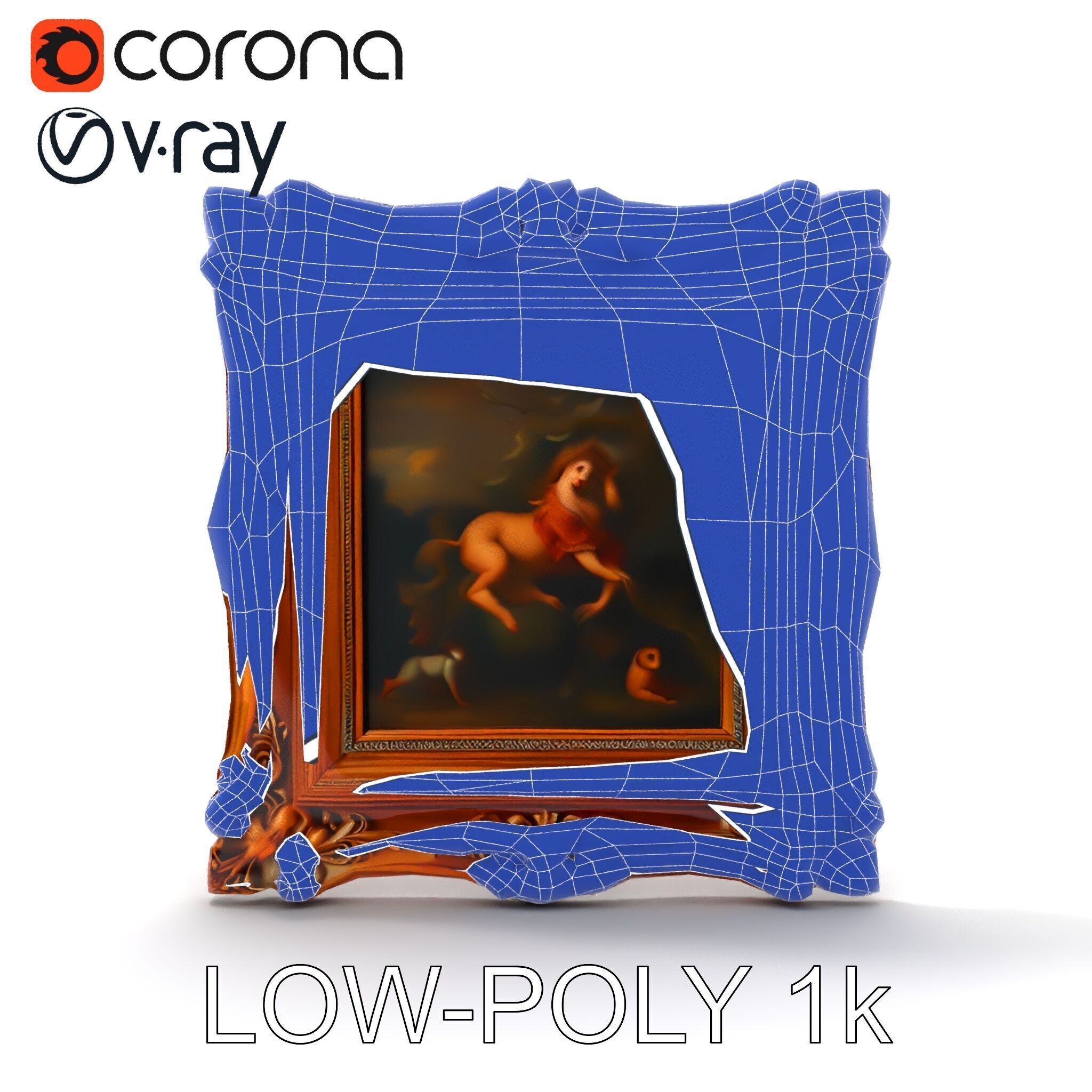 Baroque Ornate Picture Frame Model Pack Low-poly 3D model_7