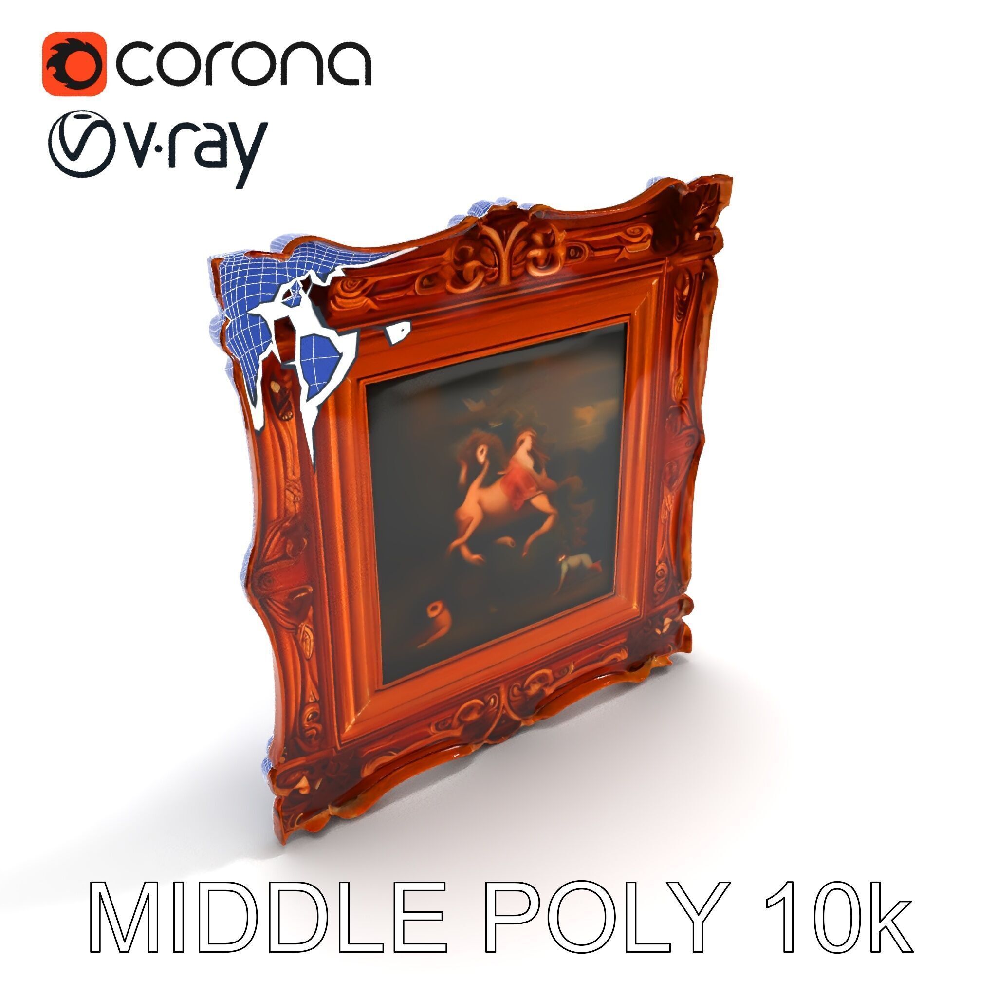 Baroque Ornate Picture Frame Model Pack Low-poly 3D model_8