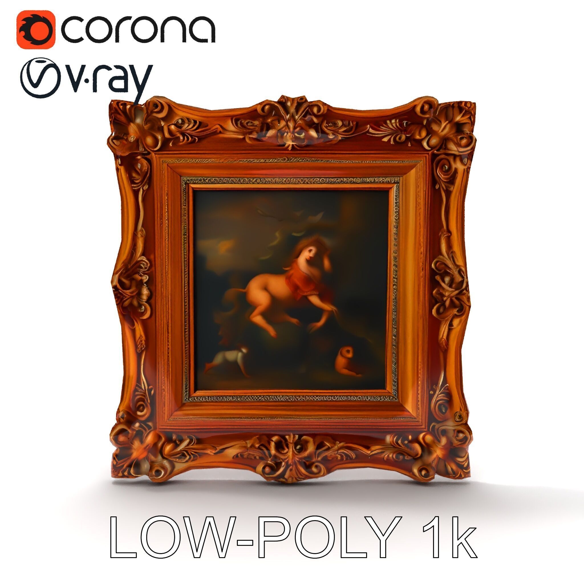 Baroque Ornate Picture Frame Model Pack Low-poly 3D model_12