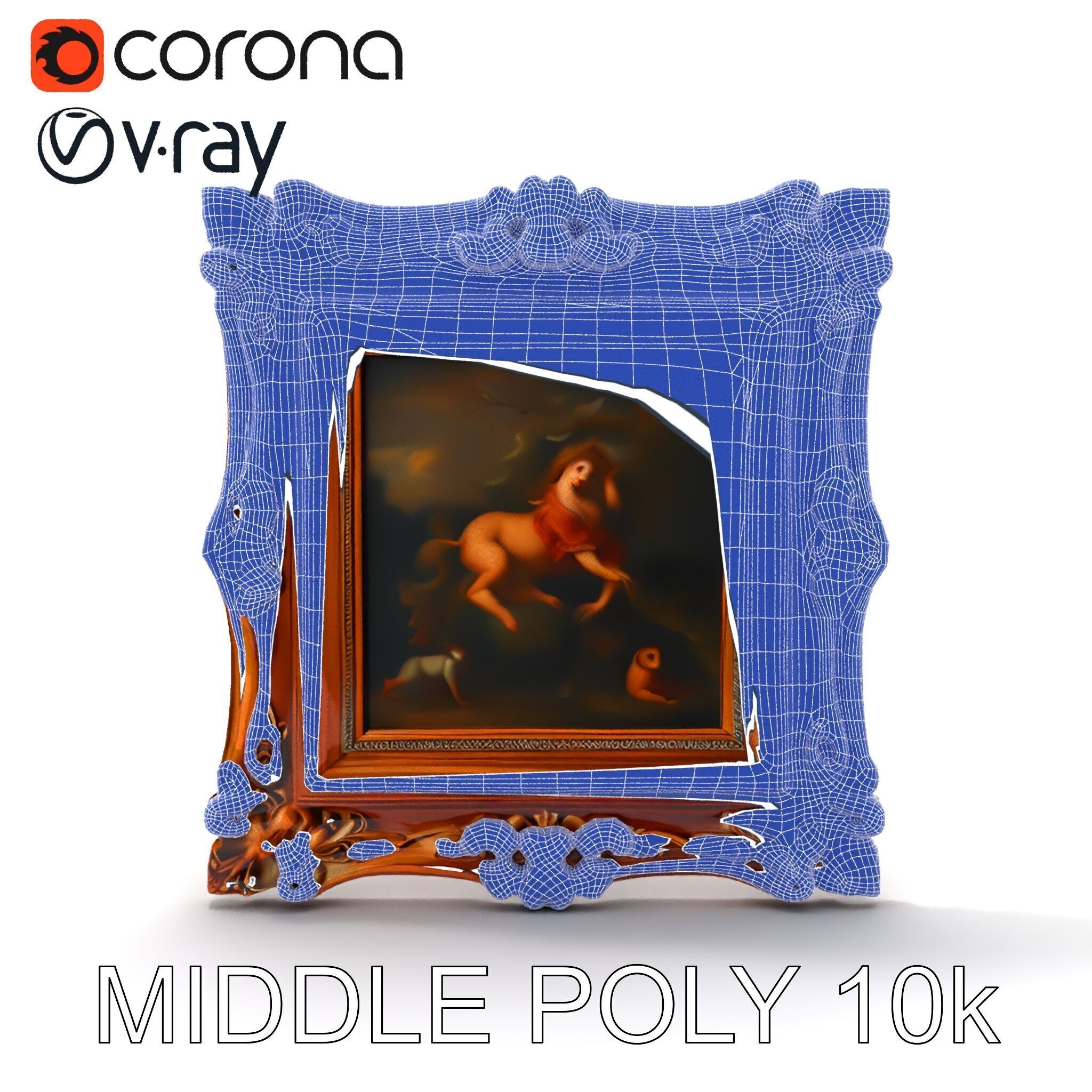 Baroque Ornate Picture Frame Model Pack Low-poly 3D model_16