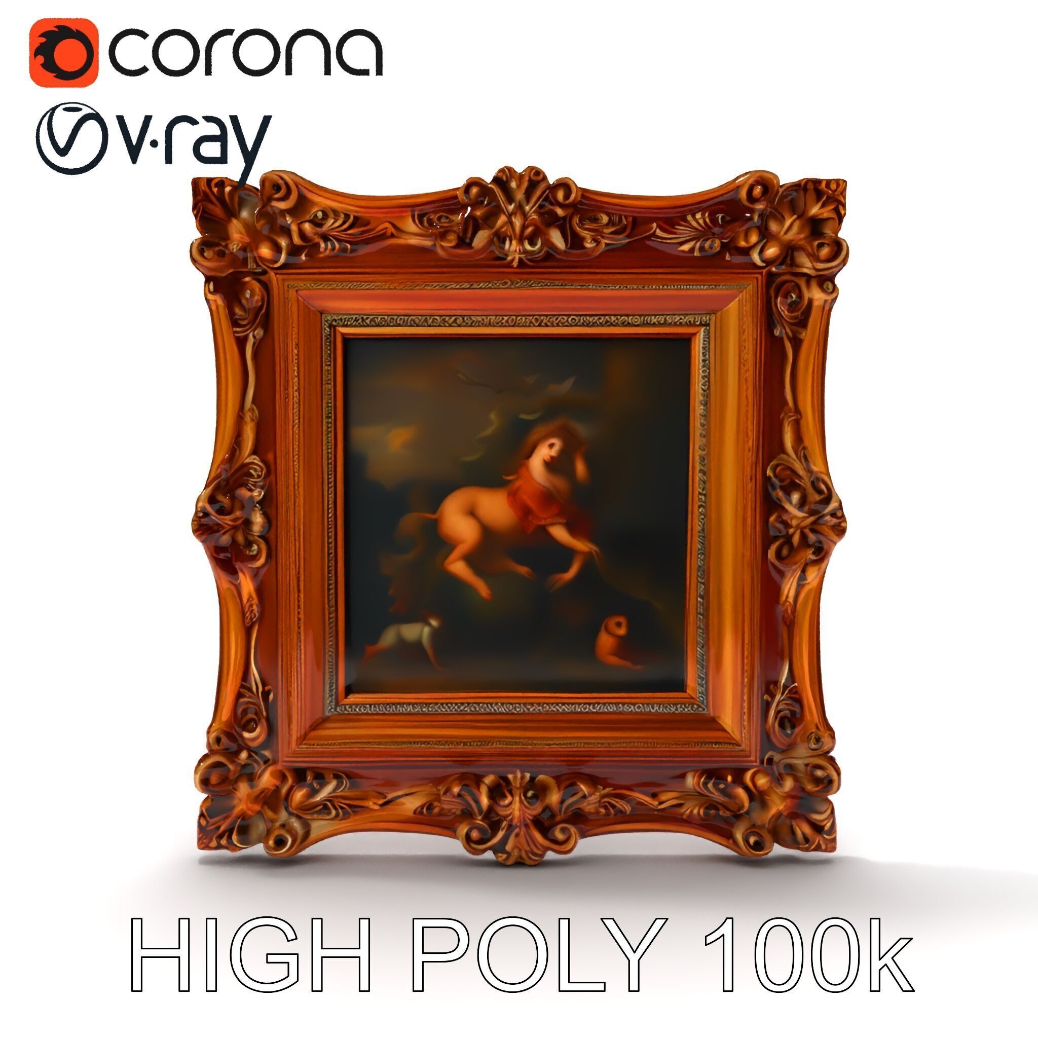 Baroque Ornate Picture Frame Model Pack Low-poly 3D model_18