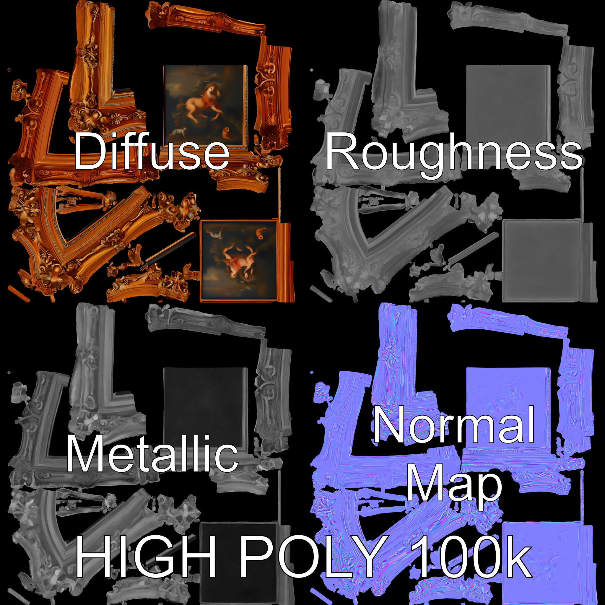 Baroque Ornate Picture Frame Model Pack Low-poly 3D model_2