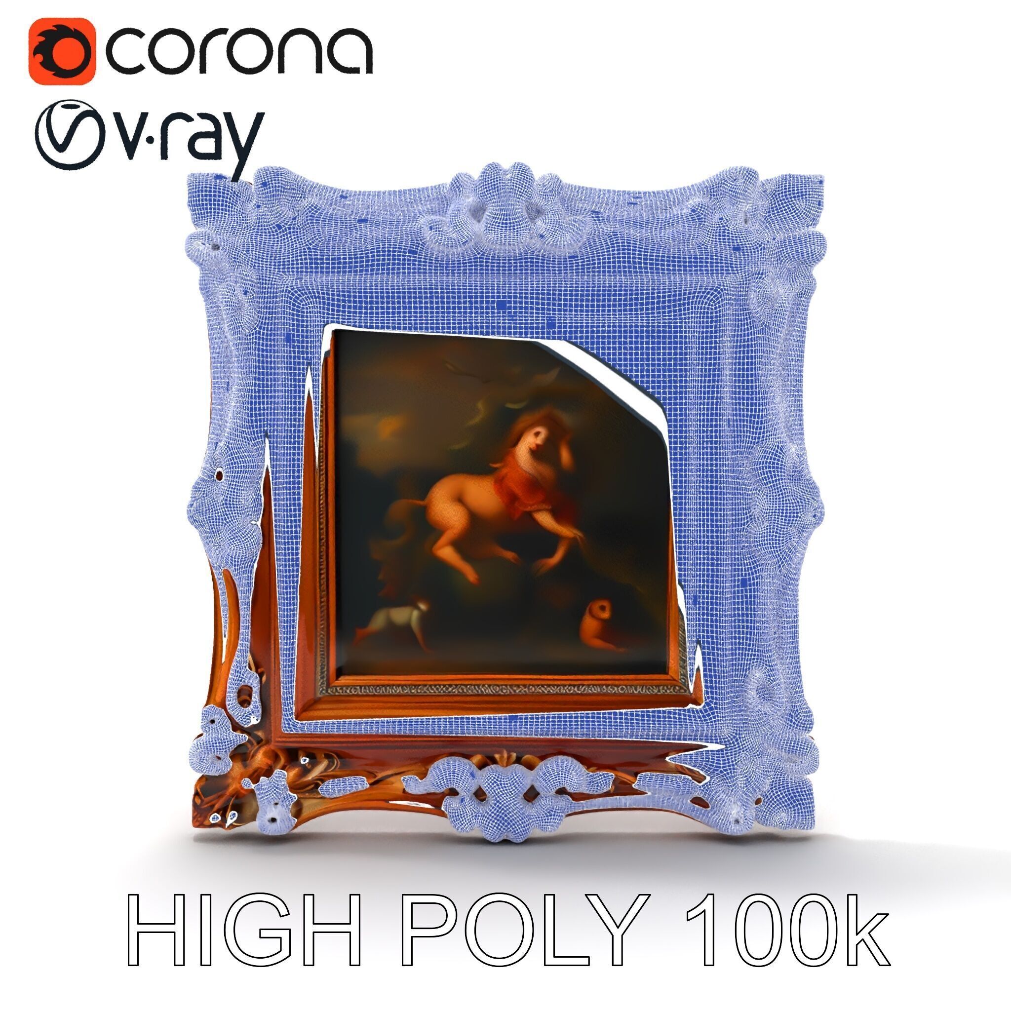 Baroque Ornate Picture Frame Model Pack Low-poly 3D model_31