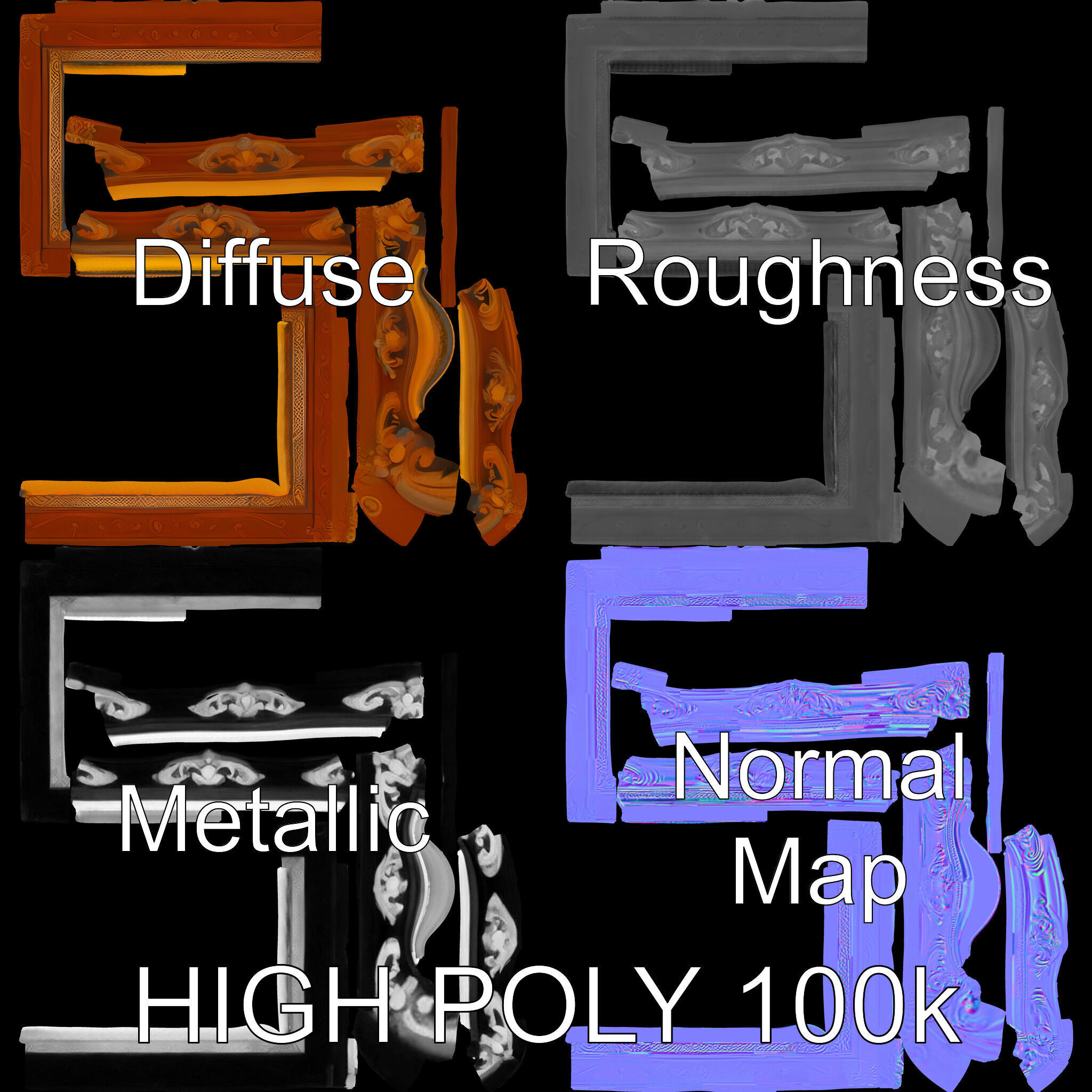 Ornate Vintage Picture Frame Model Pack Low-poly 3D model_2