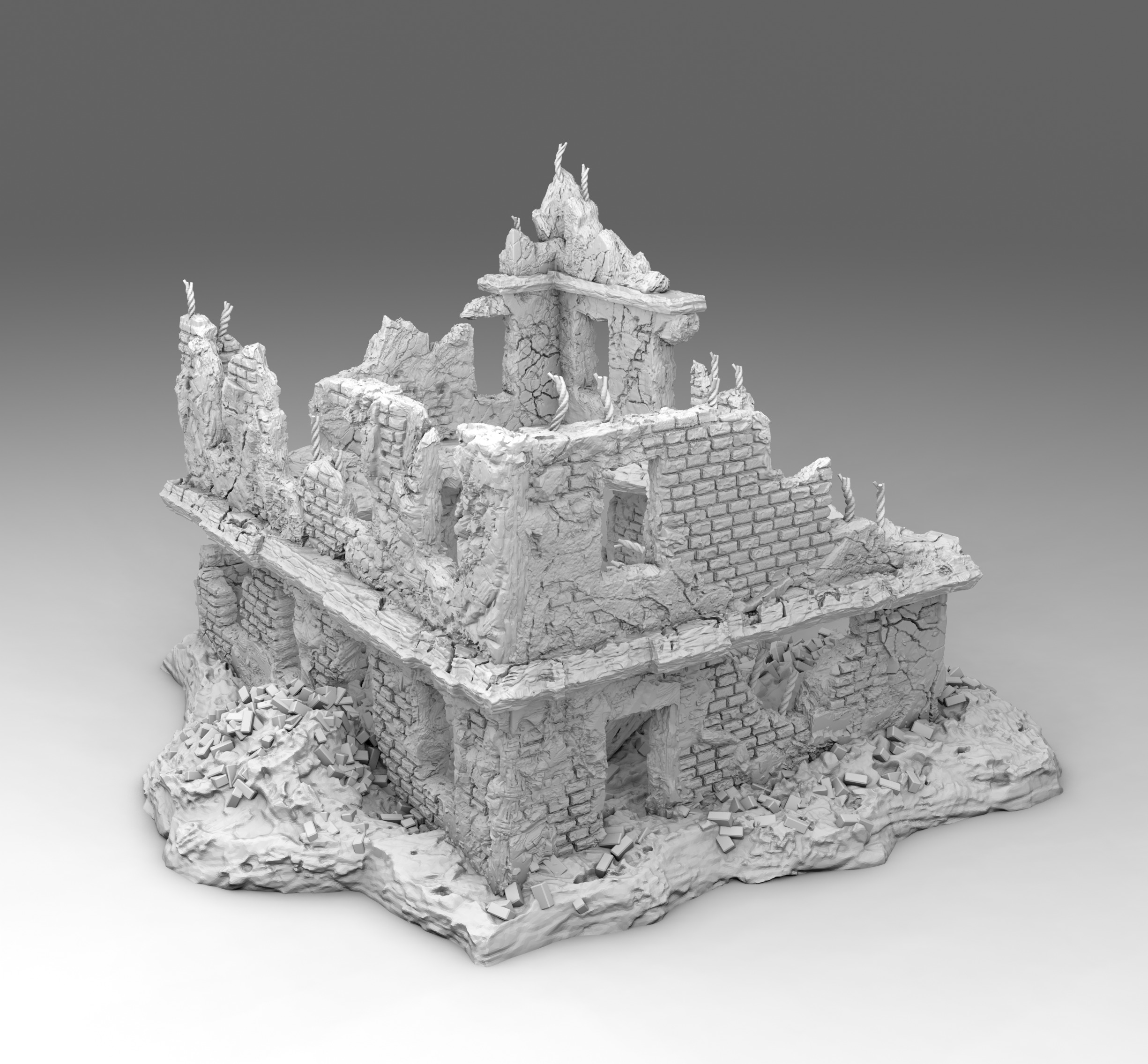 Ruins of a destroyed building 3D print model_1