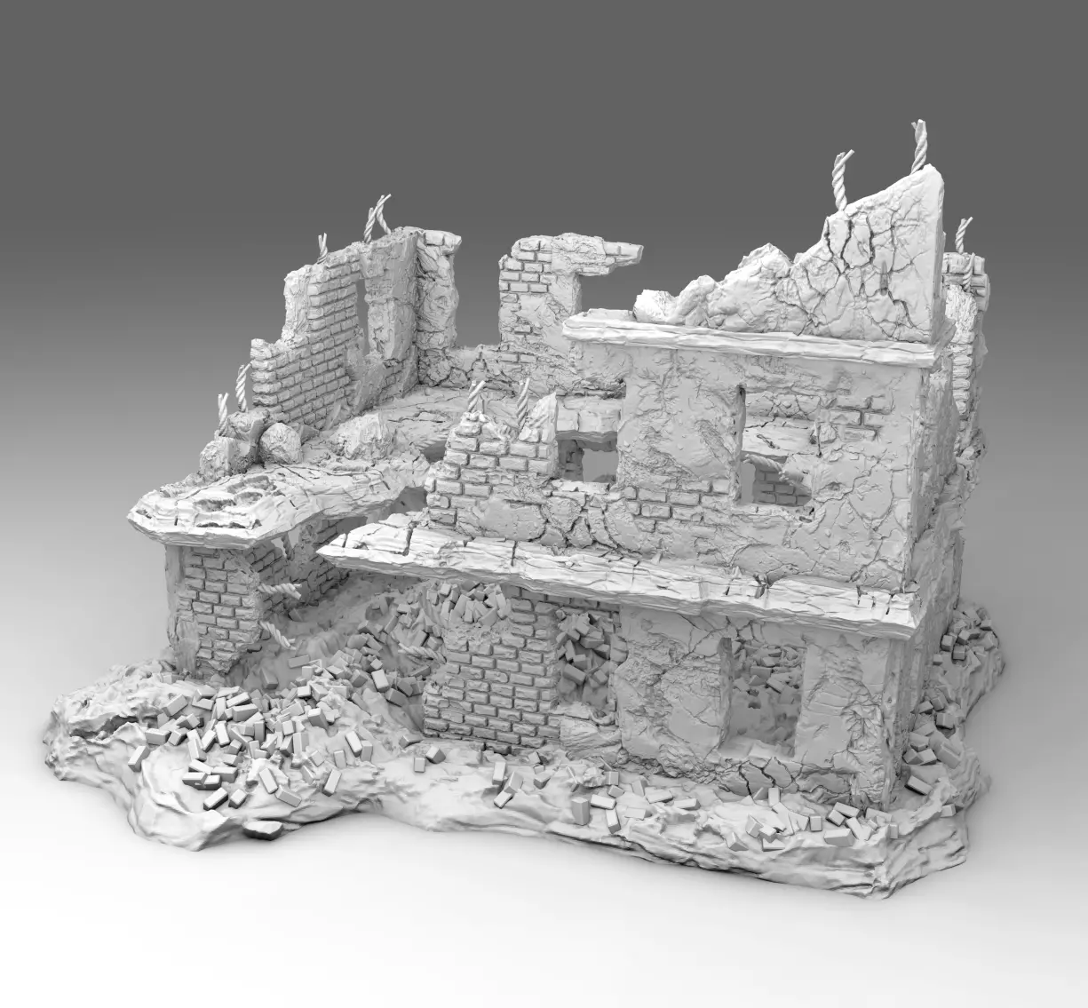 Ruins of a destroyed building 3D print model_0
