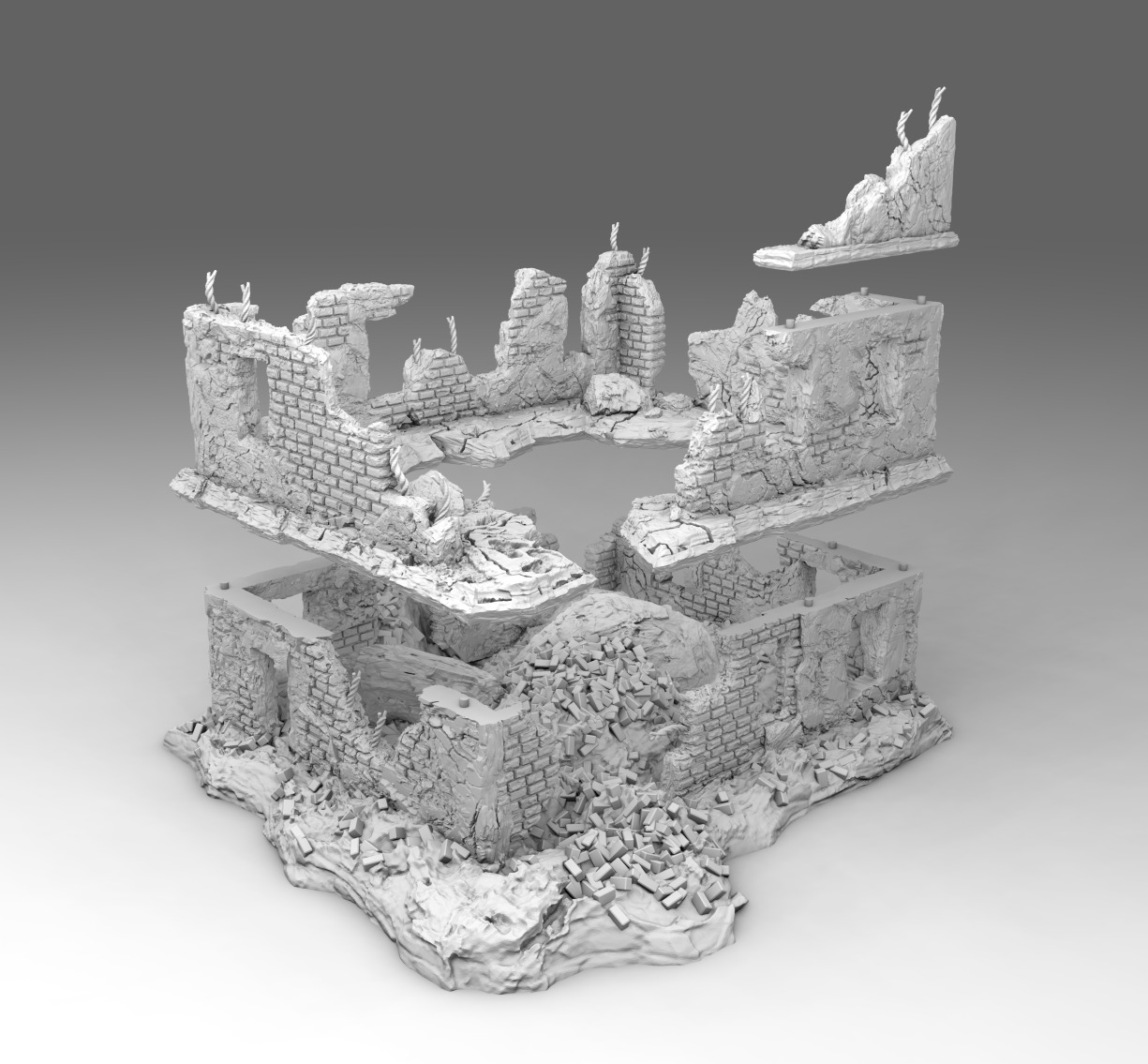 Ruins of a destroyed building 3D print model_2