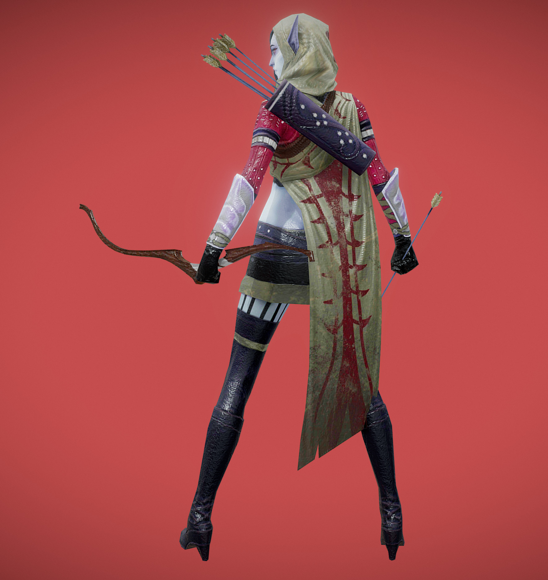  female archer elf Low-poly 3D model_1