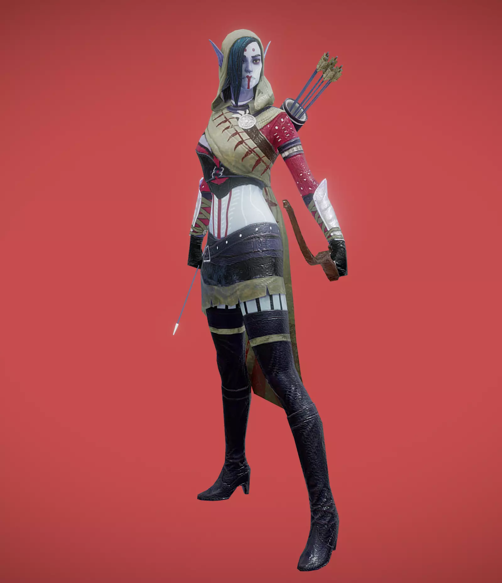  female archer elf Low-poly 3D model_0