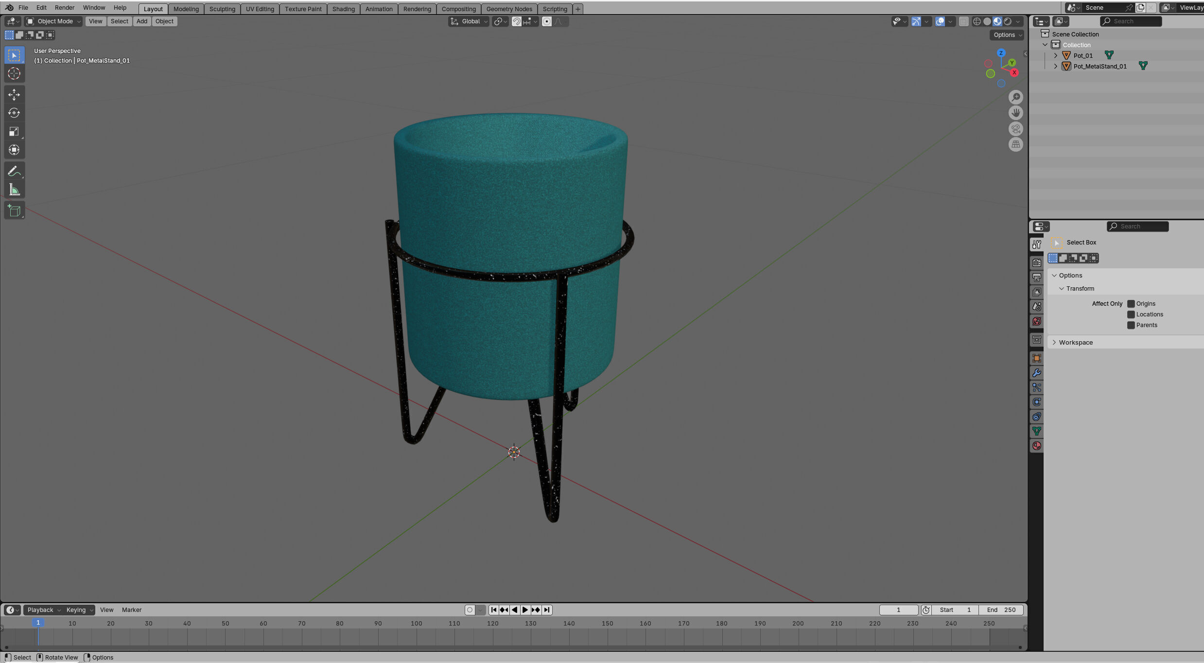 Turquoise Ceramic Pot Low-poly 3D model_14