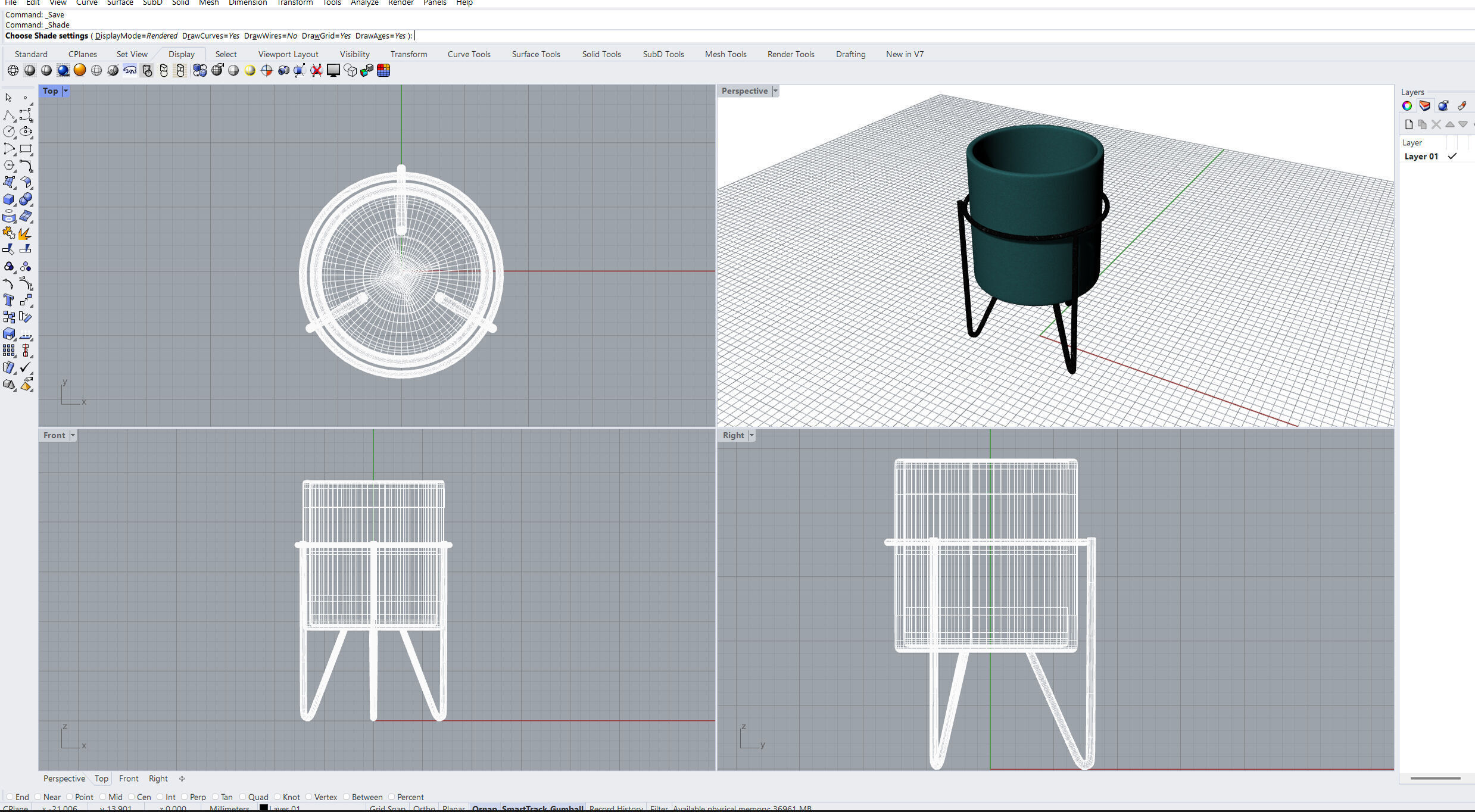 Turquoise Ceramic Pot Low-poly 3D model_18