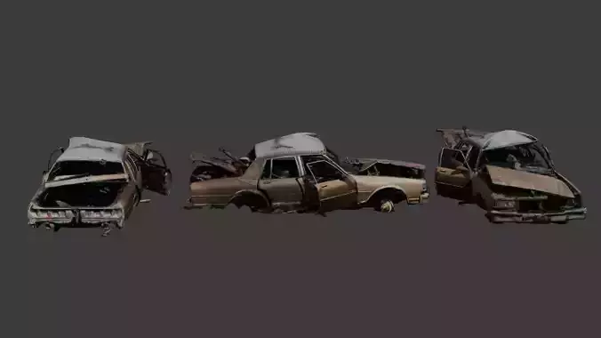 Damaged and Rusty Wrecked Cars Collection 01