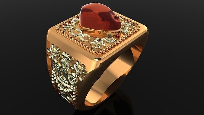 Artisan Gold Irregular Opal Signet Ring UK-X 3D print model