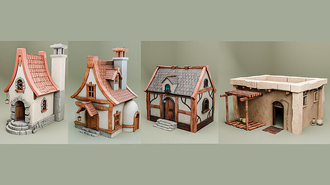 Stylized Fantasy House Pack Low Poly 3D Medieval Desert Houses Low-poly 3D model