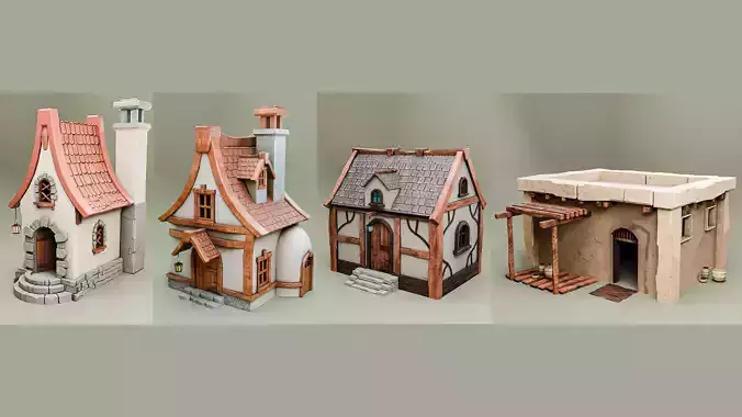 Stylized Fantasy House Pack Low Poly 3D Medieval Desert Houses Low-poly 3D model