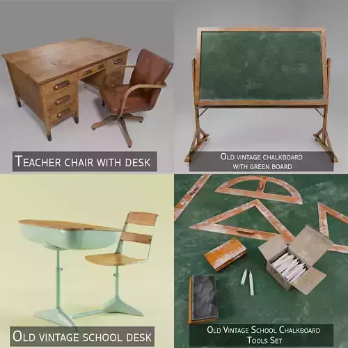 Vintage Old School Classroom 3D Asset Pack 3D Model Collection Vintage Old School Classroom 3D Asset Pack 3D Model Collection