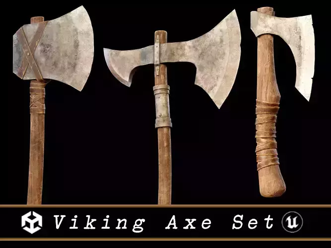 Sharp Viking Axe Set Low-poly 3D model