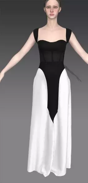 Corset dress ruffled skirt look Low-poly 3D model