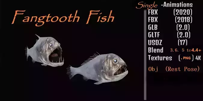 Fangtooth Deep Sea Fish Low-poly 3D model
