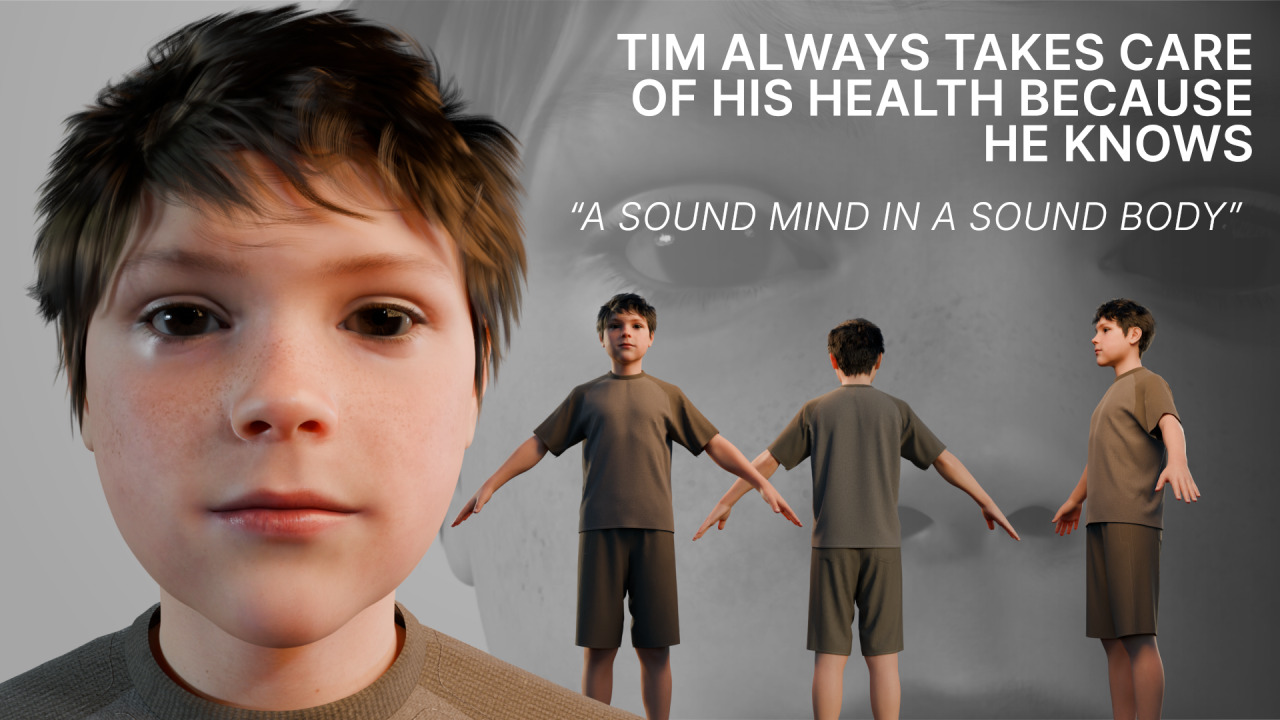 Cute Realistic Kid 3D Model - Tim Low-poly 3D model_2