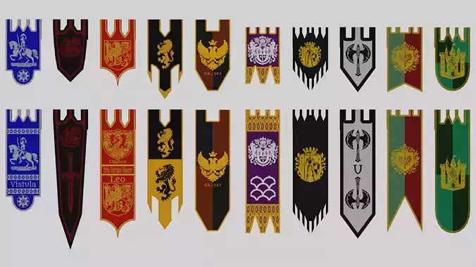 Medieval flags baners and stands