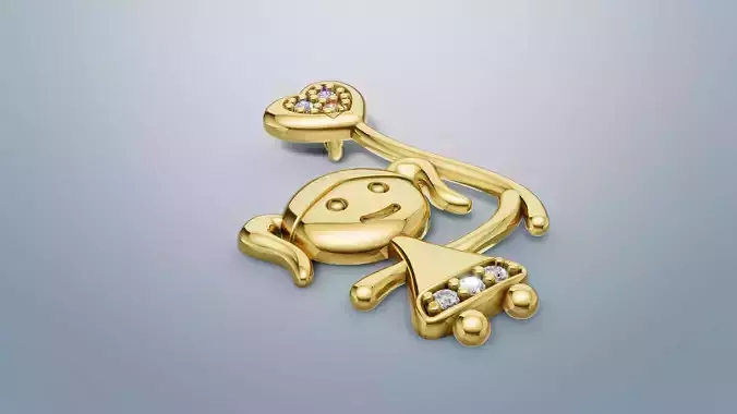 Girl gold pendant 3D print model C64