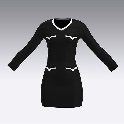 dress 4 pocket look black white Low-poly 3D model