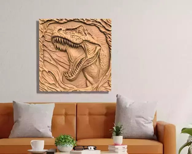 DINOSAUR T-REX ON A BOARD WOOD CARVING CNC- 3D PRINTING 3D print model