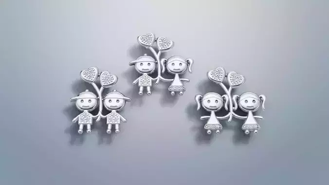 Boy and Girl gold pendant 3D print model C 65