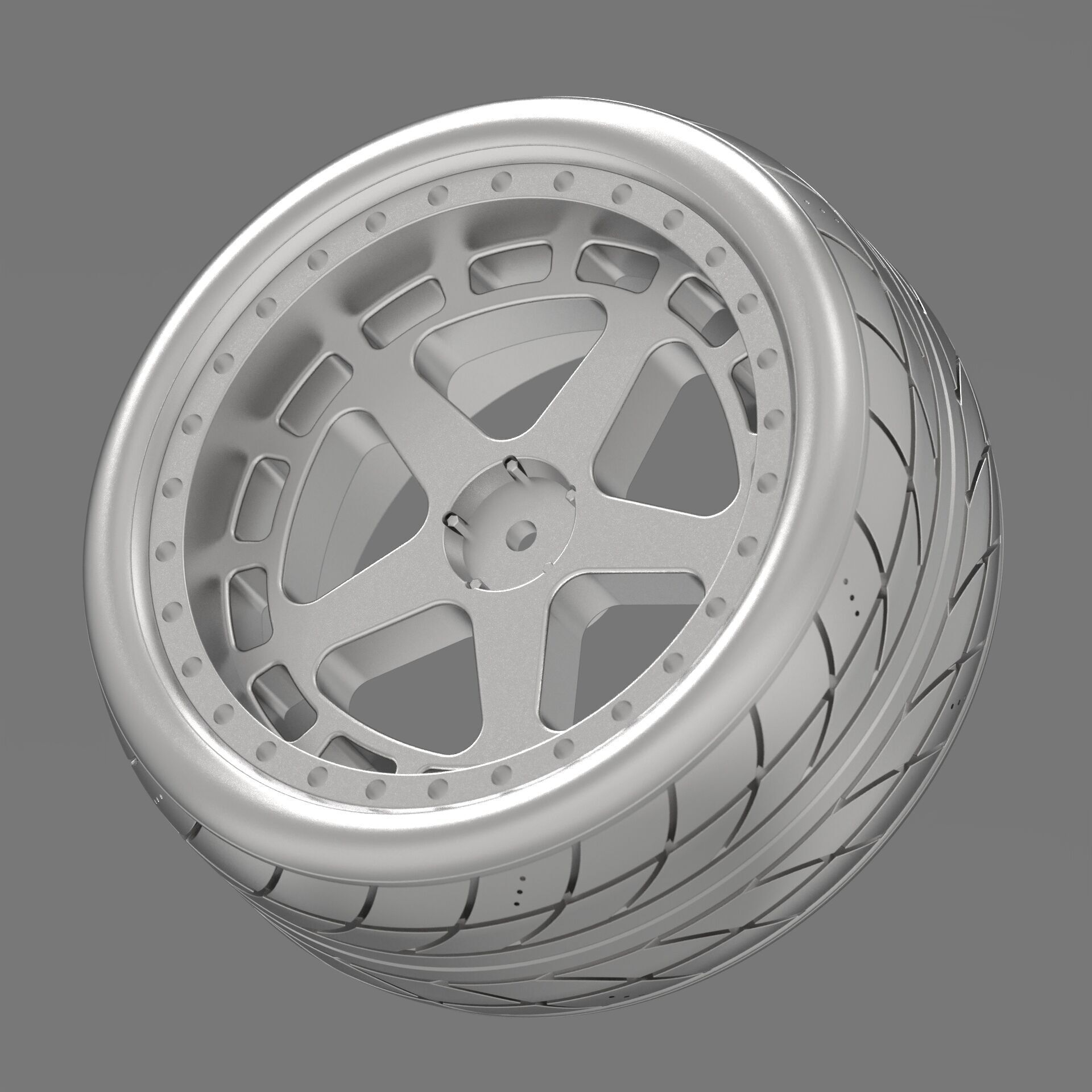 One-Piece 5-Spoke Racing Wheel with Integrated Tire 3D print model_3