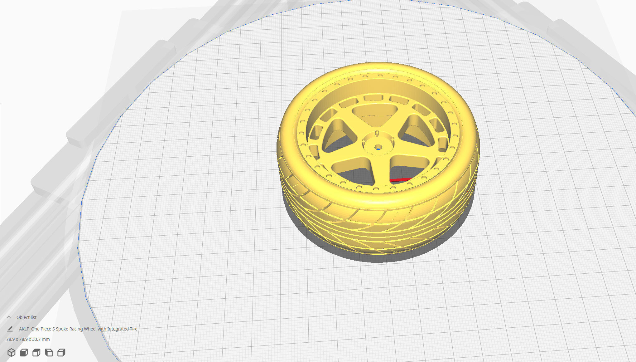 One-Piece 5-Spoke Racing Wheel with Integrated Tire 3D print model_9