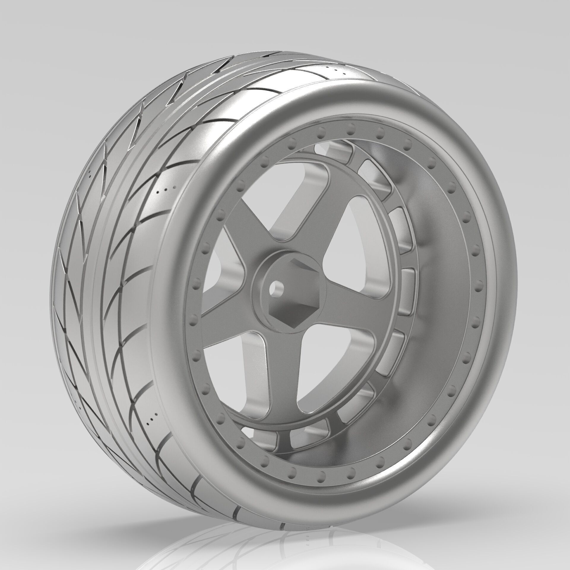 One-Piece 5-Spoke Racing Wheel with Integrated Tire 3D print model_2