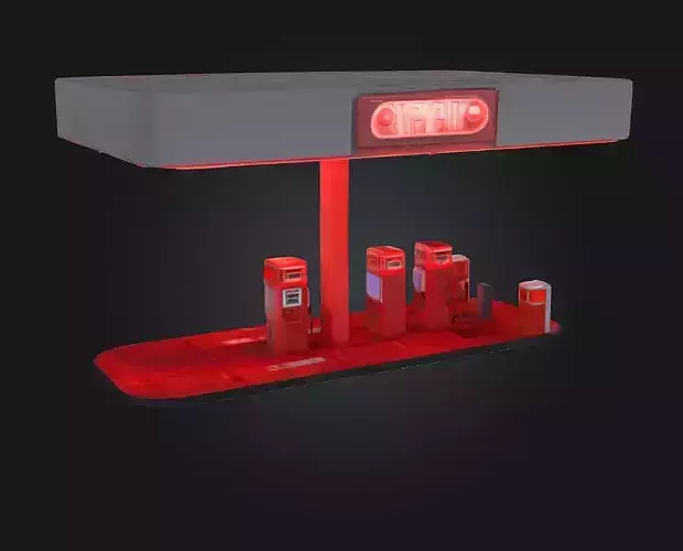 Neon Gas Station  Retro-Futuristic Stop with Vibrant Glow 3D model