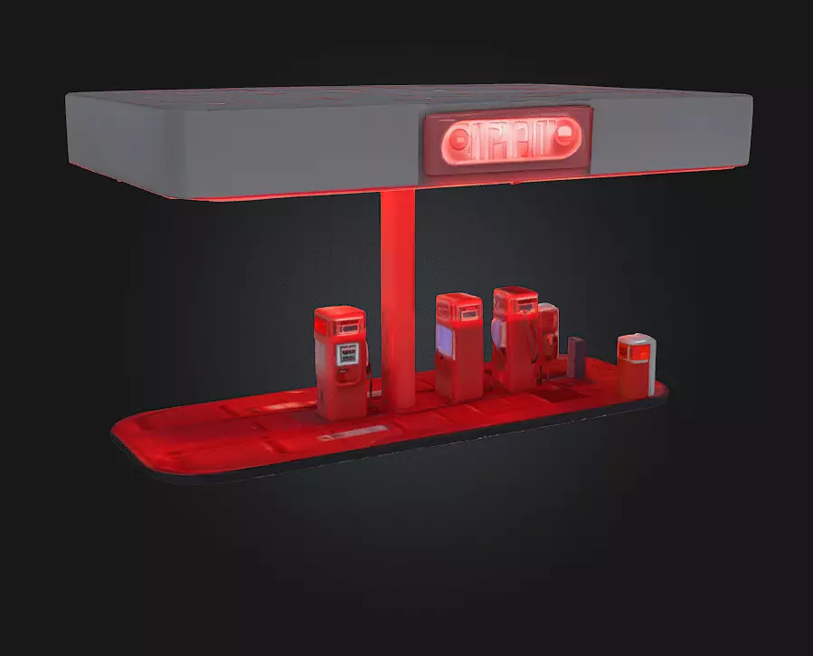 Neon Gas Station  Retro-Futuristic Stop with Vibrant Glow 3D model_0