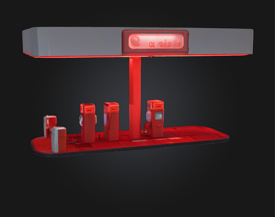 Neon Gas Station  Retro-Futuristic Stop with Vibrant Glow 3D model_3