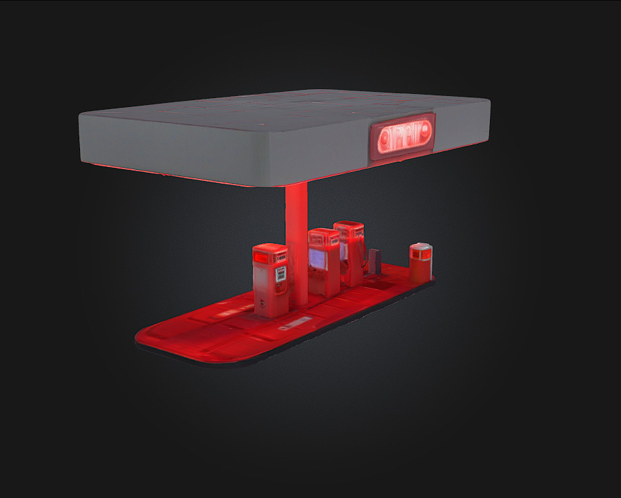 Neon Gas Station  Retro-Futuristic Stop with Vibrant Glow 3D model_1