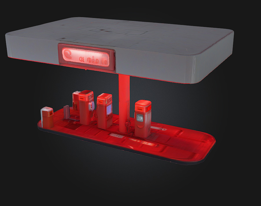 Neon Gas Station  Retro-Futuristic Stop with Vibrant Glow 3D model_2