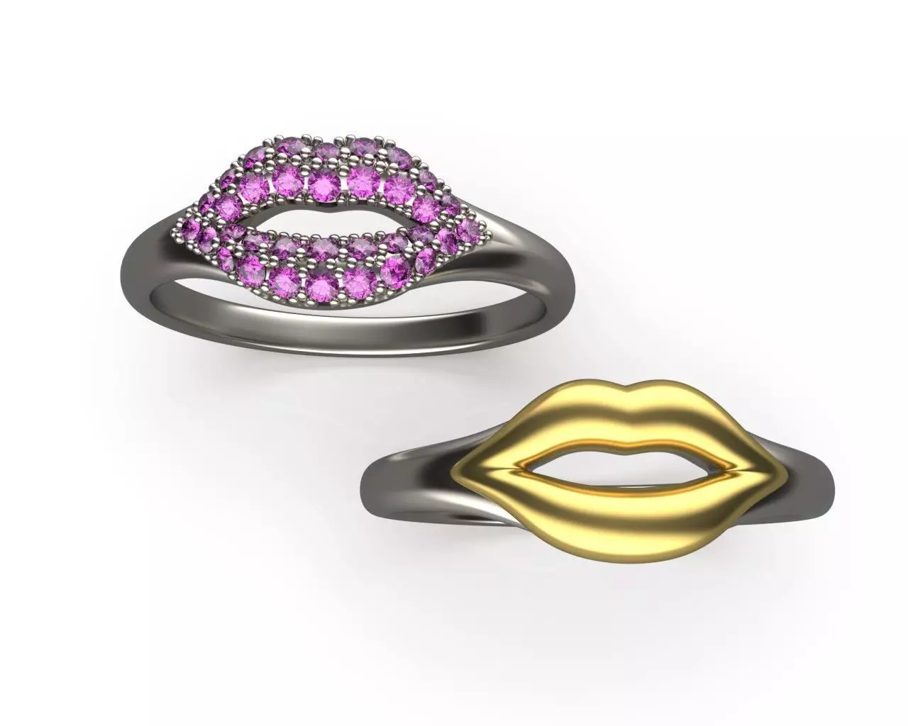 Lips Kiss Diamond Pave Ring R59 3D print model