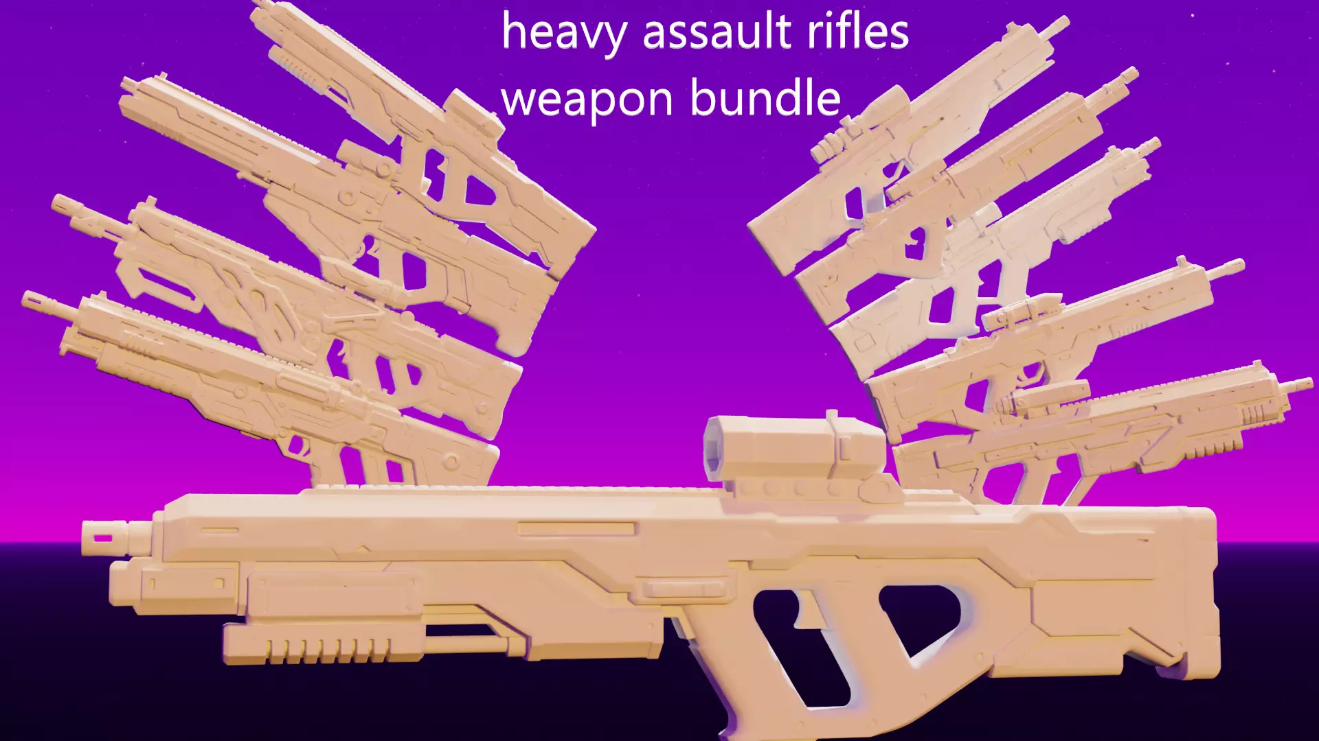 heavy assault rifles weapon bundle 3D model_0
